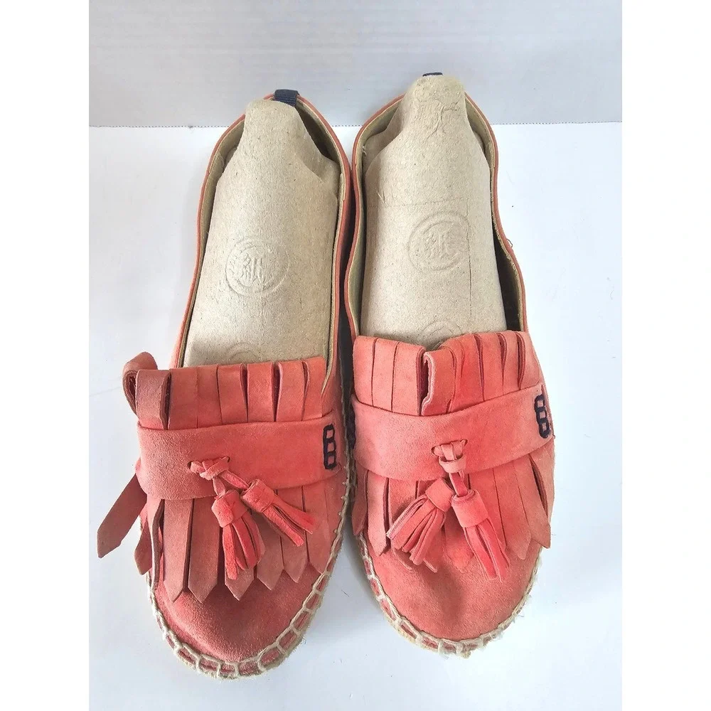 Boden Red-Orange‎ Suede Preppy Tassel Loafer Espadrille Flats SZ 39/8.5